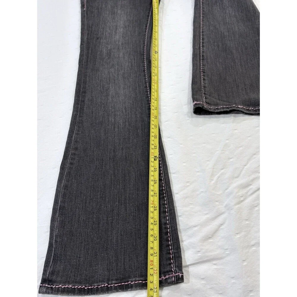 True Religion Becca Women Pink Big T Stitch Bootcut Jeans Washed Black Size 27
